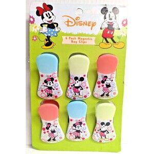 Disney Mickey Minnie Foral Magnetic Bag Clips Multicolor Set of 6 Cartoon Gift